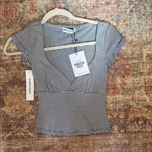 Princess Polly Navy and White Striped Short Sleeve Top